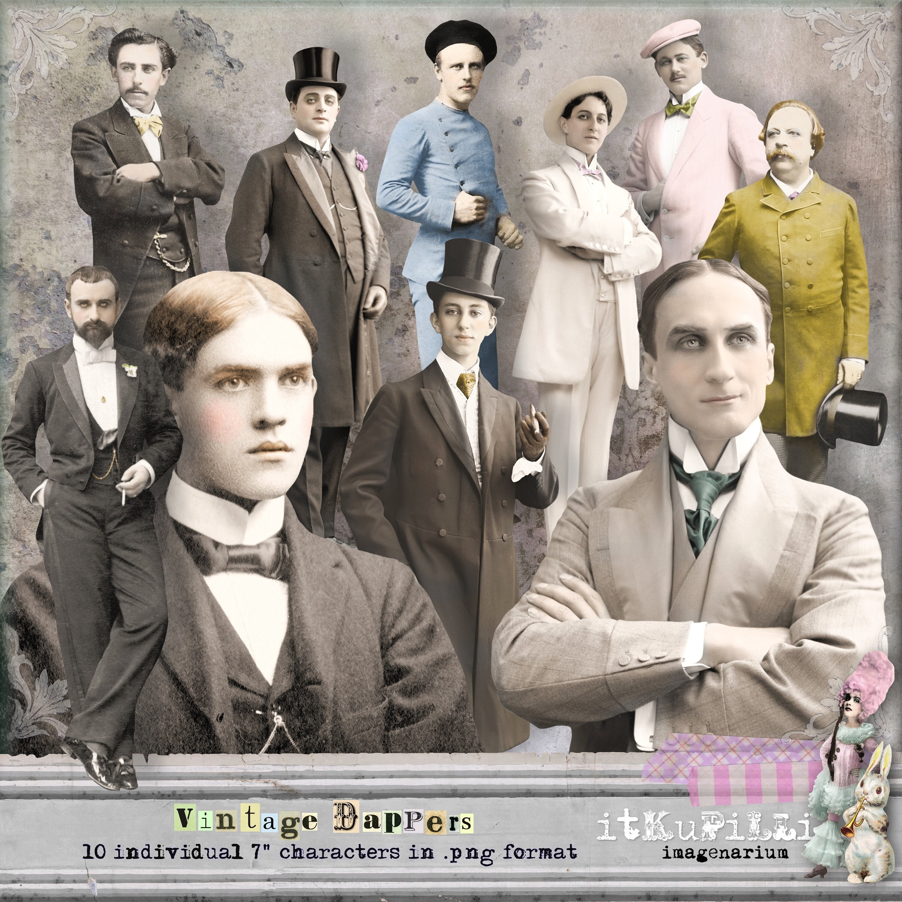 Vintage Dappers - 10 Large individual vintage Men - Victorian, Edwardian - Art Journaling, Digital Art - Printable, instant download