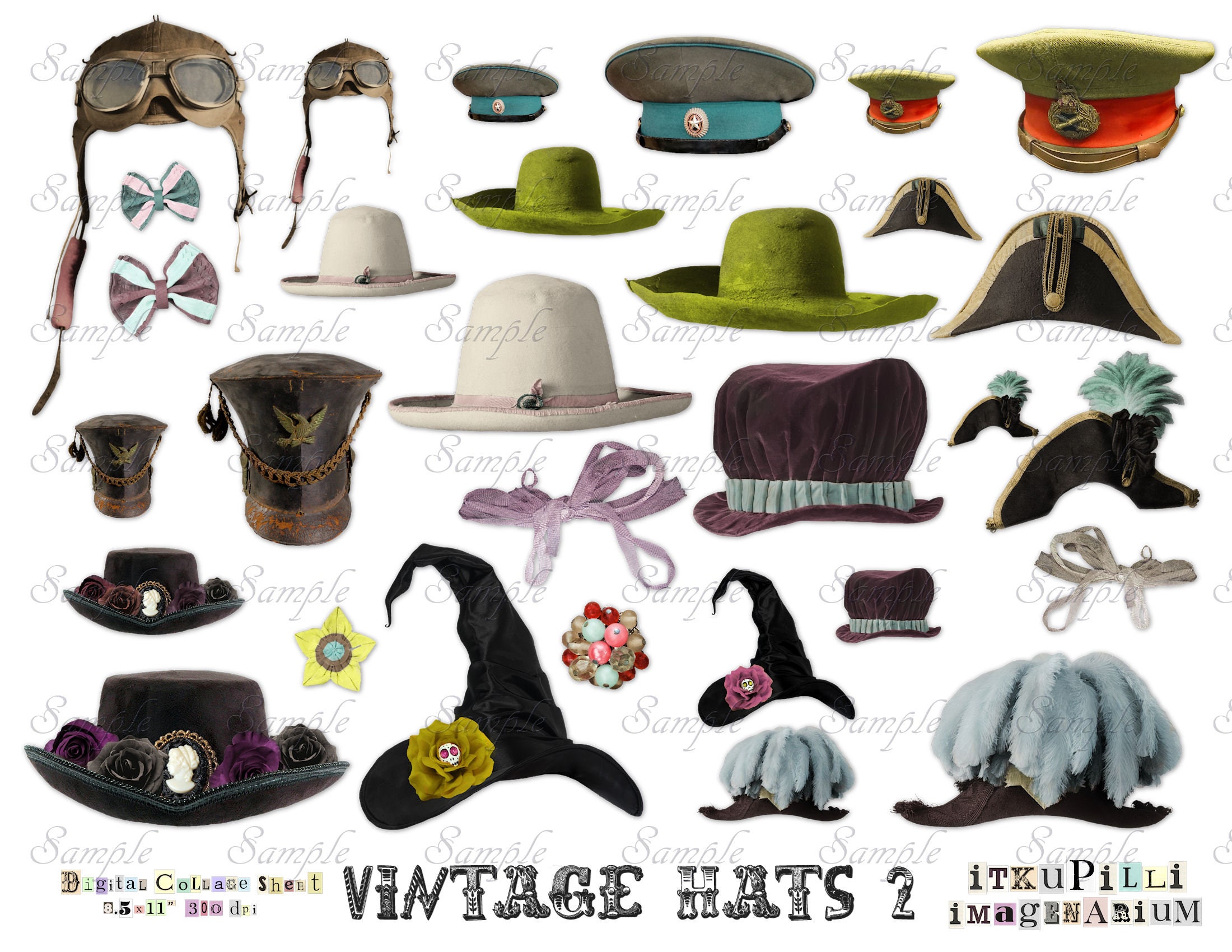 Vintage Hats Bundle 2 X Digital Collage Sheet Jpg and Png - Etsy Canada