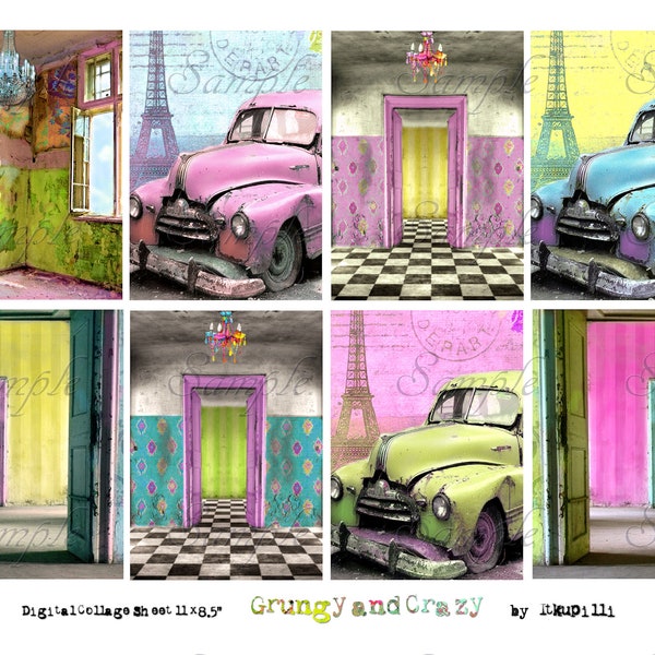 Grunge And Crazy - ATC backgrounds - Digital Collage Sheet - jpg and png - Printable, instant download