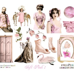 Soft Pink Bundle 4 x Digital Collage Sheet jpg and png Printable, instant download image 2