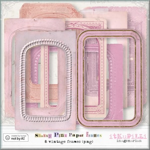Shabby Pink Papierrahmen - individuelle .png Dateien - Digital Collage Art, Journaling und Scrapbook Kit - zum sofortigen Download