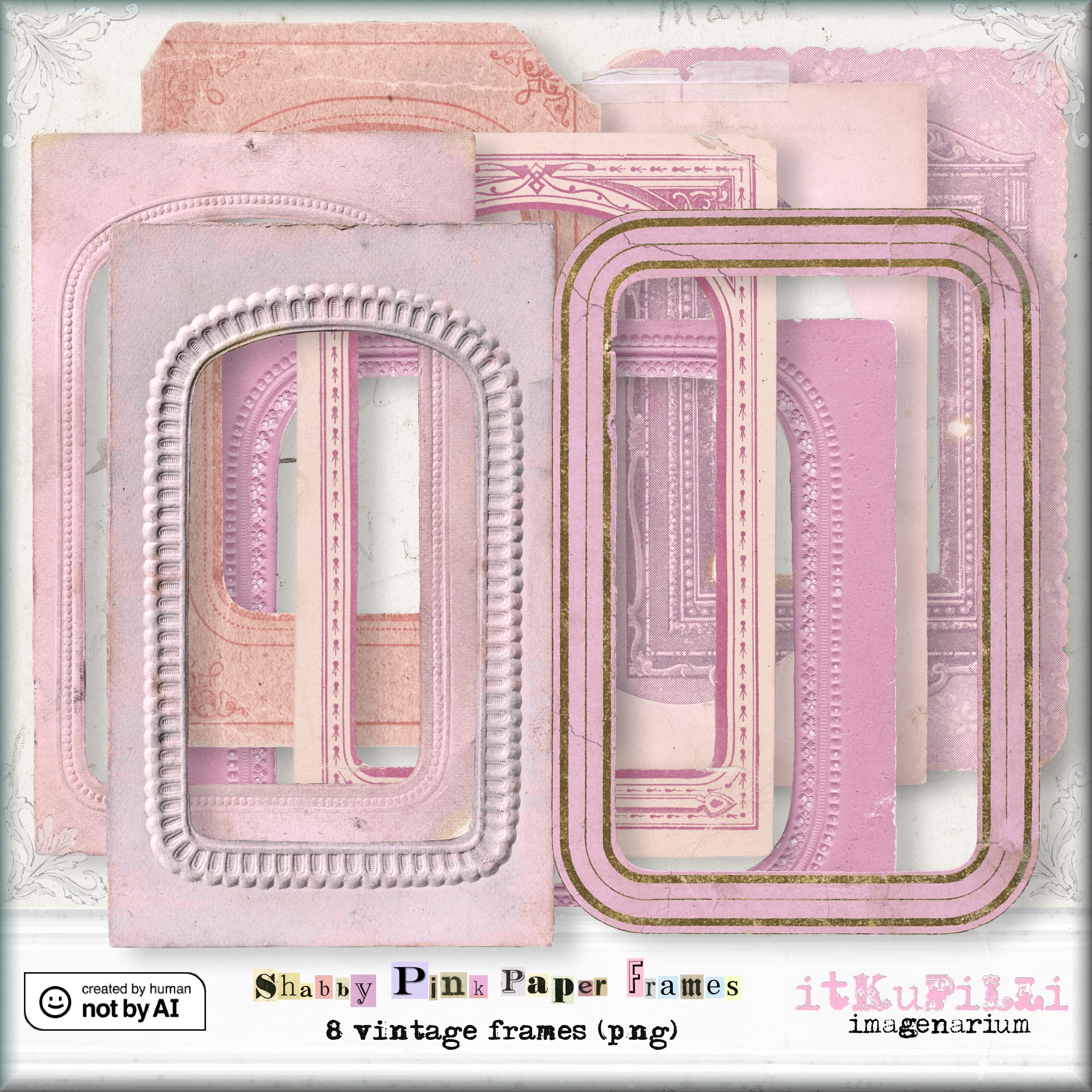 Shabby Pink Paper Frames - Individual .png Files - Digital Collage Art ...