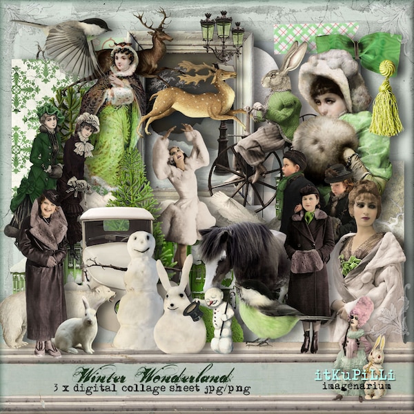 Winter Wonderland - 3 x Digital Collage Sheet - jpg and png - Printable, instant download