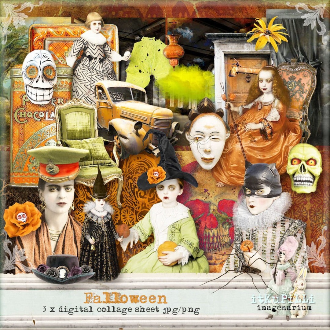 Falloween - Vintage Halloween - 3 X Digital Collage Sheet - Jpg and Png ...
