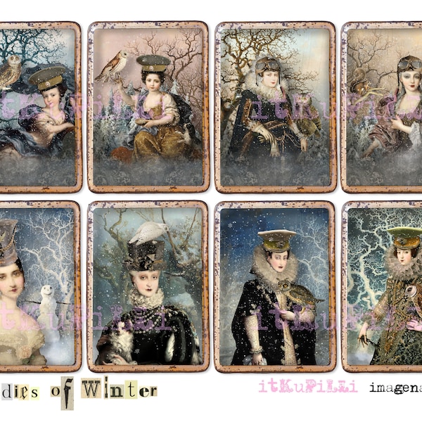 Ladies Of Winter  - ATC card - gift tags  - Digital Collage Sheet - jpg and png - Printable, instant download