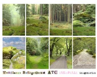 Woodlands Backgrounds ATC - Forest, Nature, Green - Digital Collage Sheet - jpg and png - Printable, instant download