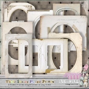 Shabby White Papierrahmen - individuelle .png Dateien - Digital Collage Art, Journaling und Scrapbook Kit - zum sofortigen Download