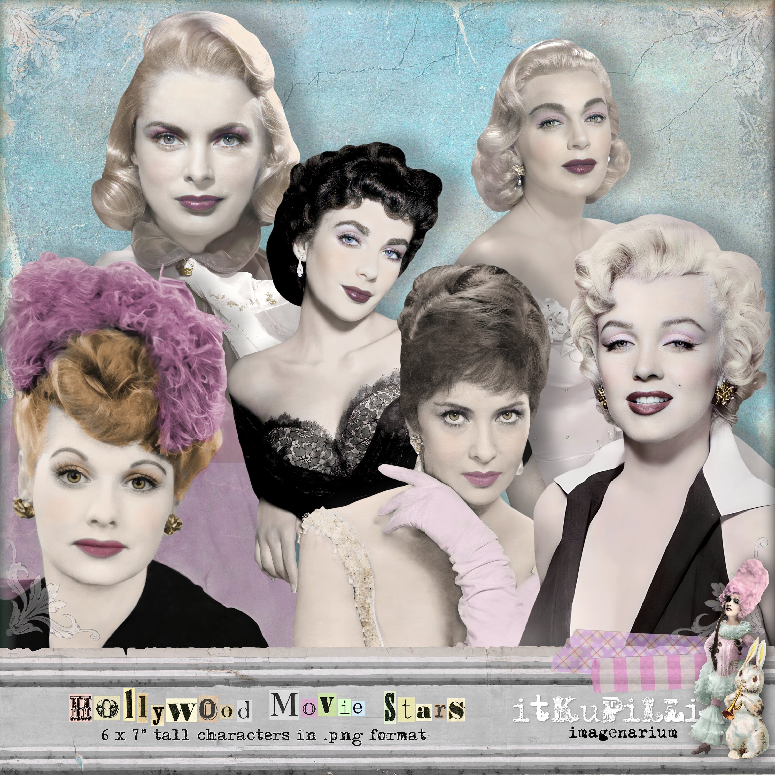 Hollywood Movie Stars - 6 Vintage Women 7 Inches Tall Hollywood Movie Stars - 6 Vintage Women 7 Inches Tall