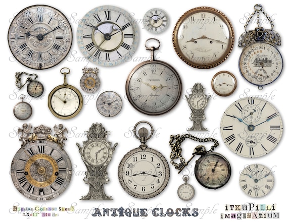 Relojes antiguos Hoja de collage digital jpg y png Imprimible