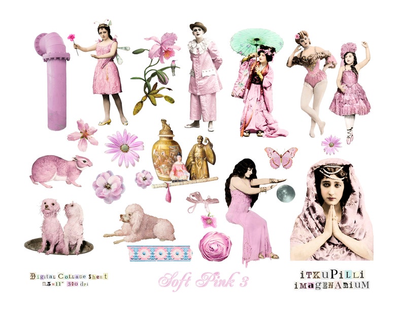 Soft Pink Bundle 4 x Digital Collage Sheet jpg and png Printable, instant download image 4