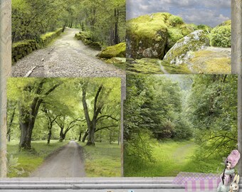 WoodlandsRoad Backdrops  - Fairy forest - Large 12" x 12" - Scrapbooking, Art Journaling, Collage Art - Printable, instant download