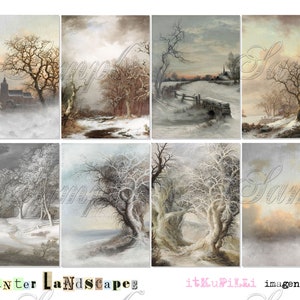 Winter Landscapes - ATC backgrounds - Digital Collage Sheet - jpg and png - Printable, instant download