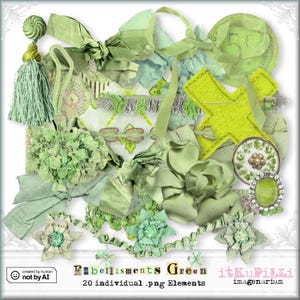 Embellishments grün - 20 einzelne .png Elemente - Scrapbooking, Art Journaling, Digital Art - Printable, sofortiger Download