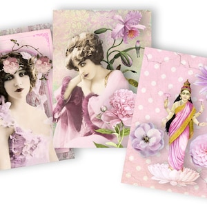 Soft Pink Bundle 4 x Digital Collage Sheet jpg and png Printable, instant download image 6