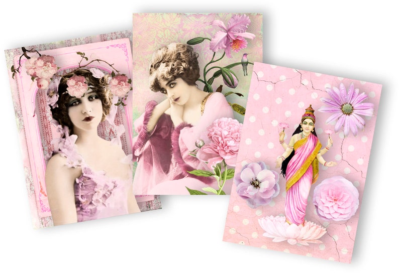 Soft Pink Bundle 4 x Digital Collage Sheet jpg and png Printable, instant download image 6