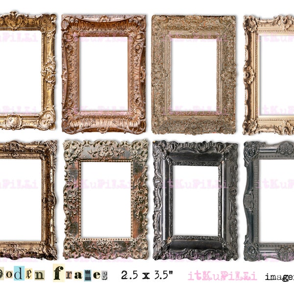 Wooden  Frames - Antique - ATC size - Digital Collage Sheet - jpg and png - Printable, instant download