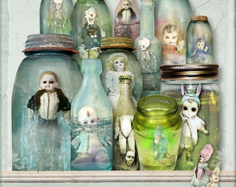 Freaky Curio Cabinet - Halloween - Digital Collage Sheet - jpg and png - Printable, instant download