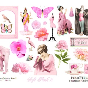 Soft Pink Bundle 4 x Digital Collage Sheet jpg and png Printable, instant download image 3