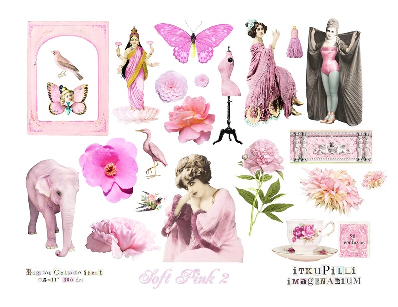 Soft Pink Bundle 4 x Digital Collage Sheet jpg and png Printable, instant download image 3
