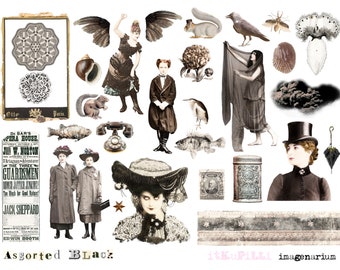 Assorted Black - Embellishment - Journaling, Collage, Scrapbooking - Digital Collage Sheet - jpg and png - Printable, instant download