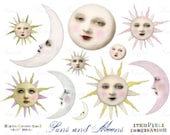 Suns And Moons - Digital Collage Sheet - jpg and png - Printable, instant download