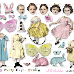 Hase Fee Papierpuppen - Art Dolls - Digital Collage Sheet - jpg und png - zum sofortigen Download