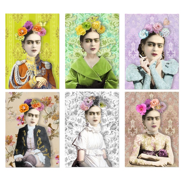 Frida Kahlo 6  - ATC cards,  gift tags, labels - Digital Collage Sheet - jpg and png - Printable, instant download