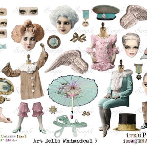 Paper Dolls Whimsical Women - Bundle 3 x Digital Collage Sheet - jpg and png - Printable, instant download image 4