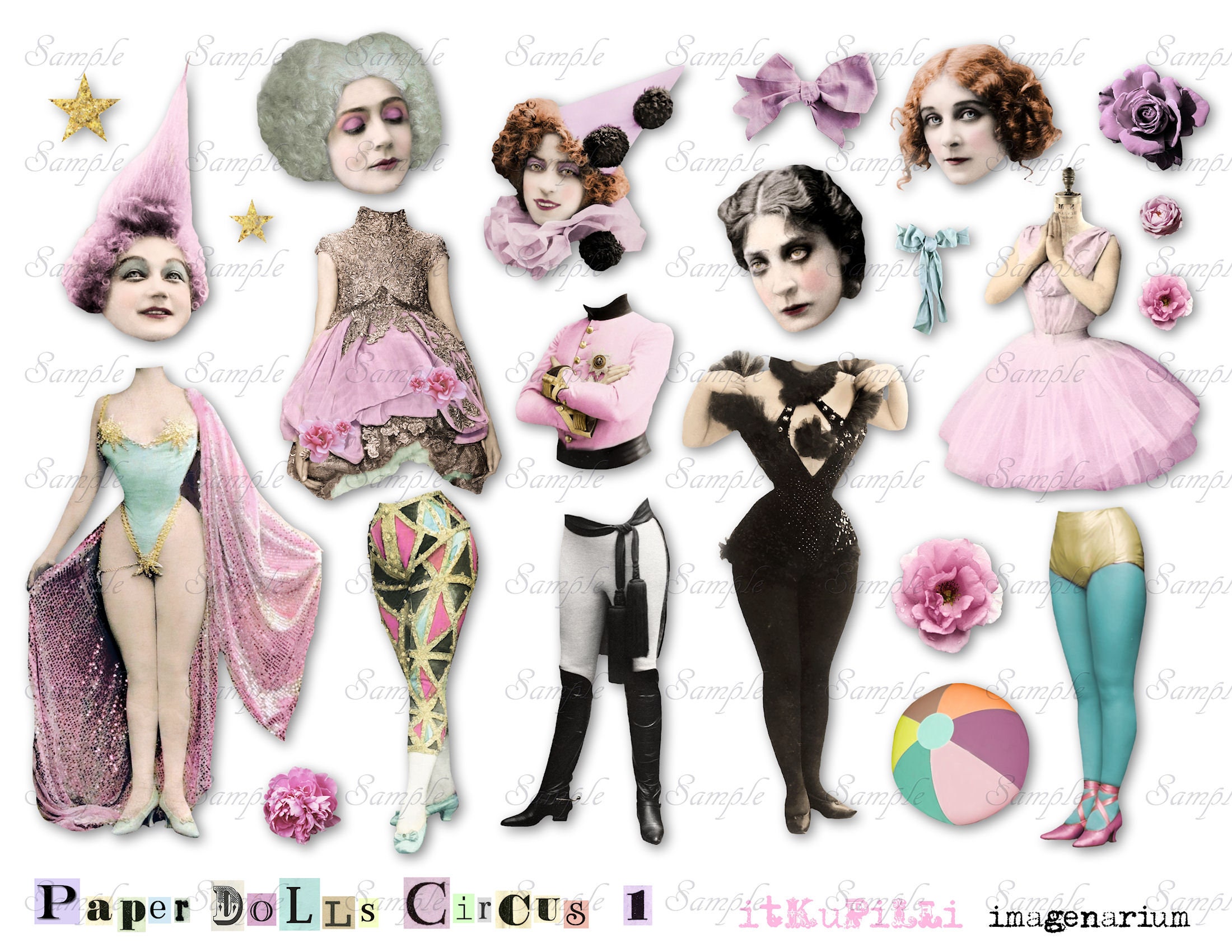 Paper Dolls Circus - Bundle 3 X Digital Collage Sheet - Jpg and Png ...