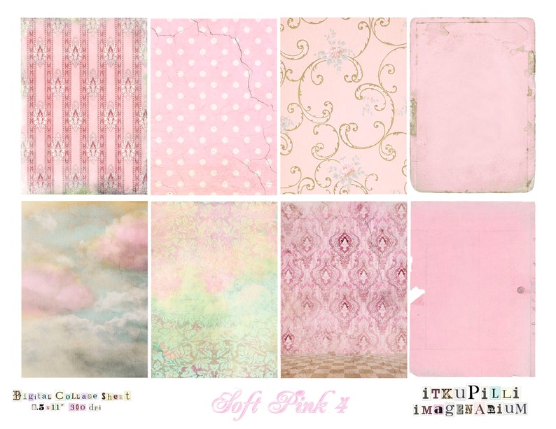 Soft Pink Bundle 4 x Digital Collage Sheet jpg and png Printable, instant download image 5