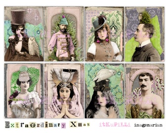 Extraordinary Xmas  - ATC card - gift tags  - Digital Collage Sheet - jpg and png - Printable, instant download