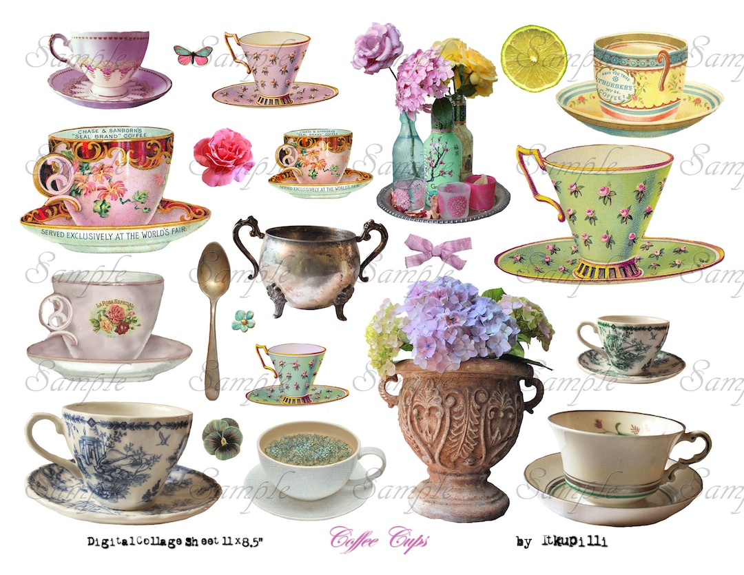 Coffee Cups - Digital Collage Sheet - Jpg and Png - Printable, Instant ...