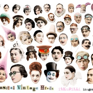 Whimsical Vintage Heads - Digital Collage Sheet - jpg and png - Printable, instant download