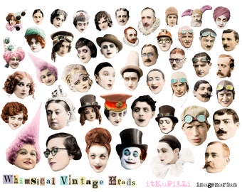 Whimsical Vintage Heads - Digital Collage Sheet - jpg and png - Printable, instant download