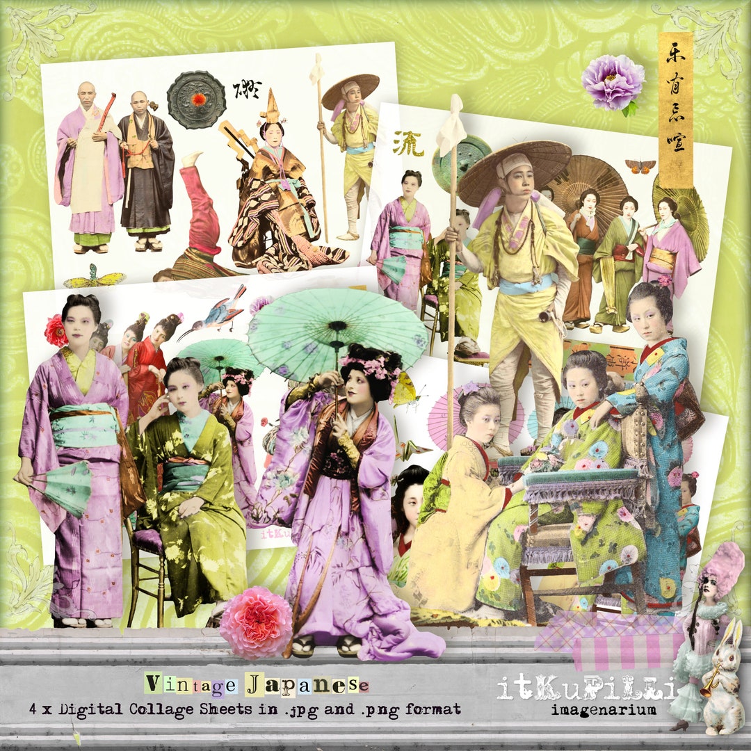 Vintage Japanese - Geisha - 4 X Digital Collage Sheet Bundle - Jpg and ...