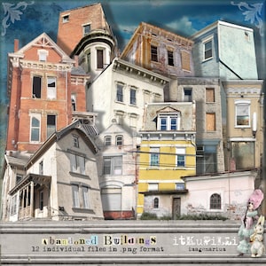 Edificios abandonados - 12 imágenes individuales grandes - Scrapbooking, Art Journaling - Imprimible, descarga instantánea