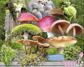 Woodlands Moss N Mushrooms  -20 individual large png files - Printable, instant download