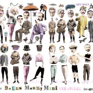 Paper Dolls Manly Mini  -  ATC sized Characters  - Digital Collage Sheet - jpg and png - Printable, instant download
