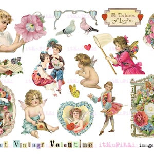 Sweet Vintage Valentine  - Victorian Embellishment - ATC Digital Collage Sheet - jpg and png - Printable, instant download