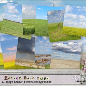 Horizon Backdrops Papers - Backgrounds12" x 12" - Field Meadow Desert  - Scrapbooking, Art Journaling - Printable, instant download