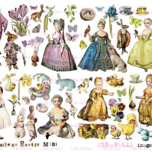 May include: A digital collage of Easter-themed illustrations featuring children, bunnies, chicks, flowers, and other spring imagery. The text "The Cutest Easter Mini" is at the bottom of the image.