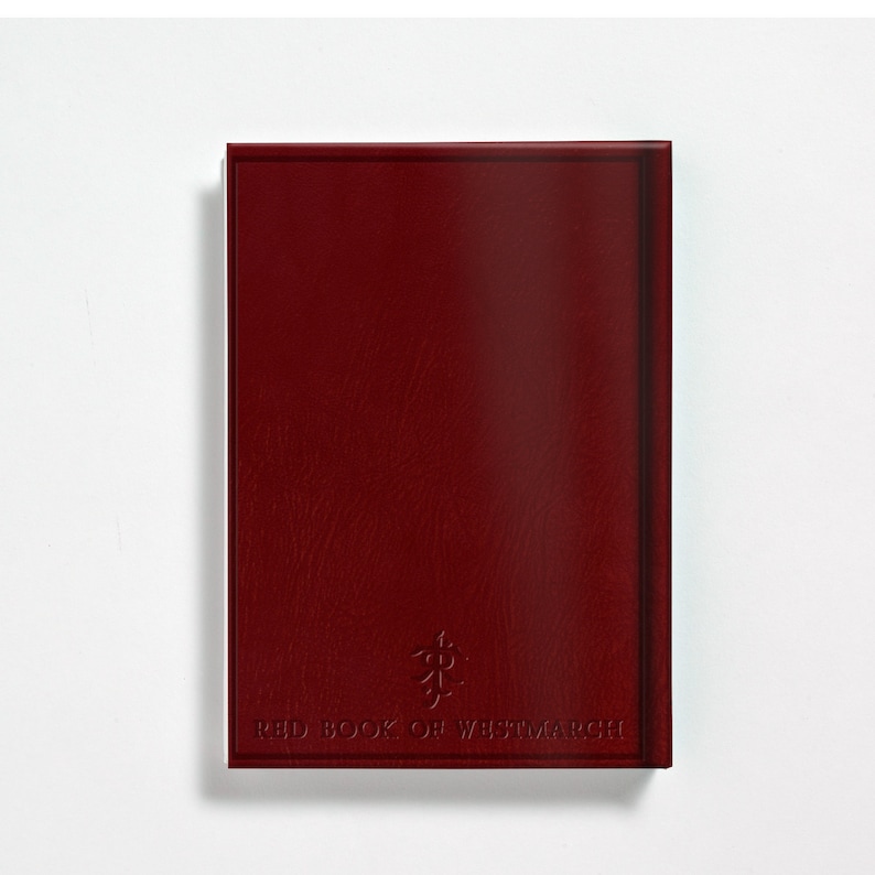 May include: A burgundy leather-bound journal with the text "Red Book of Westmarch" embossed on the front cover.