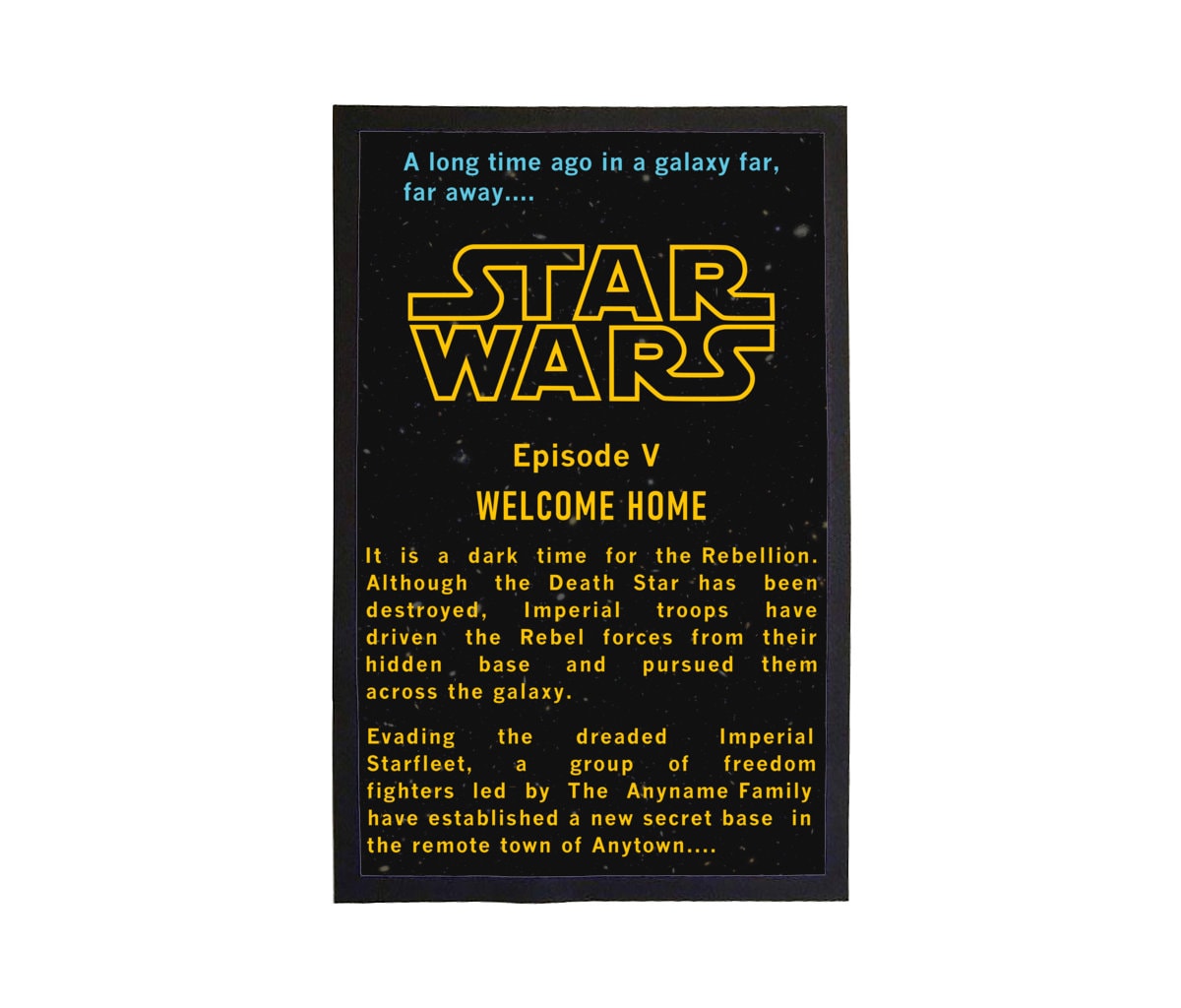 Star Wars Episode V Title Crawl Roll up Personalised Welcome Mat