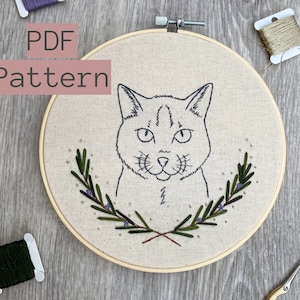 Witch&#39;s Assistant Halloween Embroidery Pattern: Black Cat (PDF Pattern)