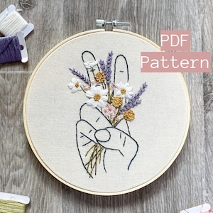 Embroidery PDF Pattern, Wild Hippie, Flower Embroidery Pattern, Embroidery Hoop, Wildflower, DIY Nursery, Peace Sign Pattern