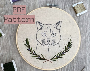 Embroidery PDF Pattern, The Witch's Assistant, Halloween Decor, Witch Embroidery Pattern, Black Cat Embroidery, Beginner Embroidery