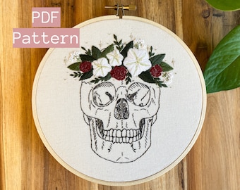 Embroidery PDF Pattern, Witch Skull, Hand Embroidery Pattern, Witch Embroidery, Halloween DIY Embroidery Hoop, Skull Embroidery Pattern