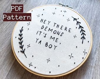 Embroidery PDF Pattern, Hey There Demons It's Me Ya Boy, Halloween DIY, Digital Pattern, Buzzfeed Unsolved, Halloween Embroidery