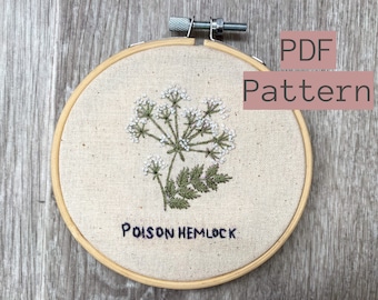 Poison Hemlock Hand Embroidery PDF Pattern, Poisonous Plants, Digital Pattern, Witch Herbs, Magical, PDF Pattern, Halloween DIY