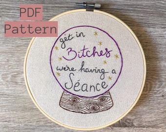 Embroidery PDF Pattern, Crystal Ball Séance, Halloween Embroidery, Digital Pattern, Halloween DIY, Witch Embroidery, Stars, Halloween Decor